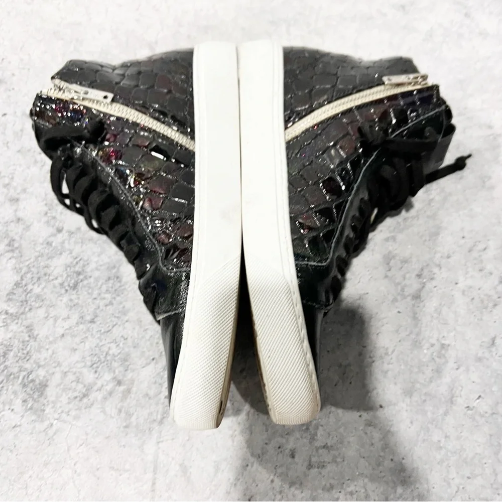 P448 Women's Fantasy Glitter Croc Embossed High Top Sneakers Black 37 US 7